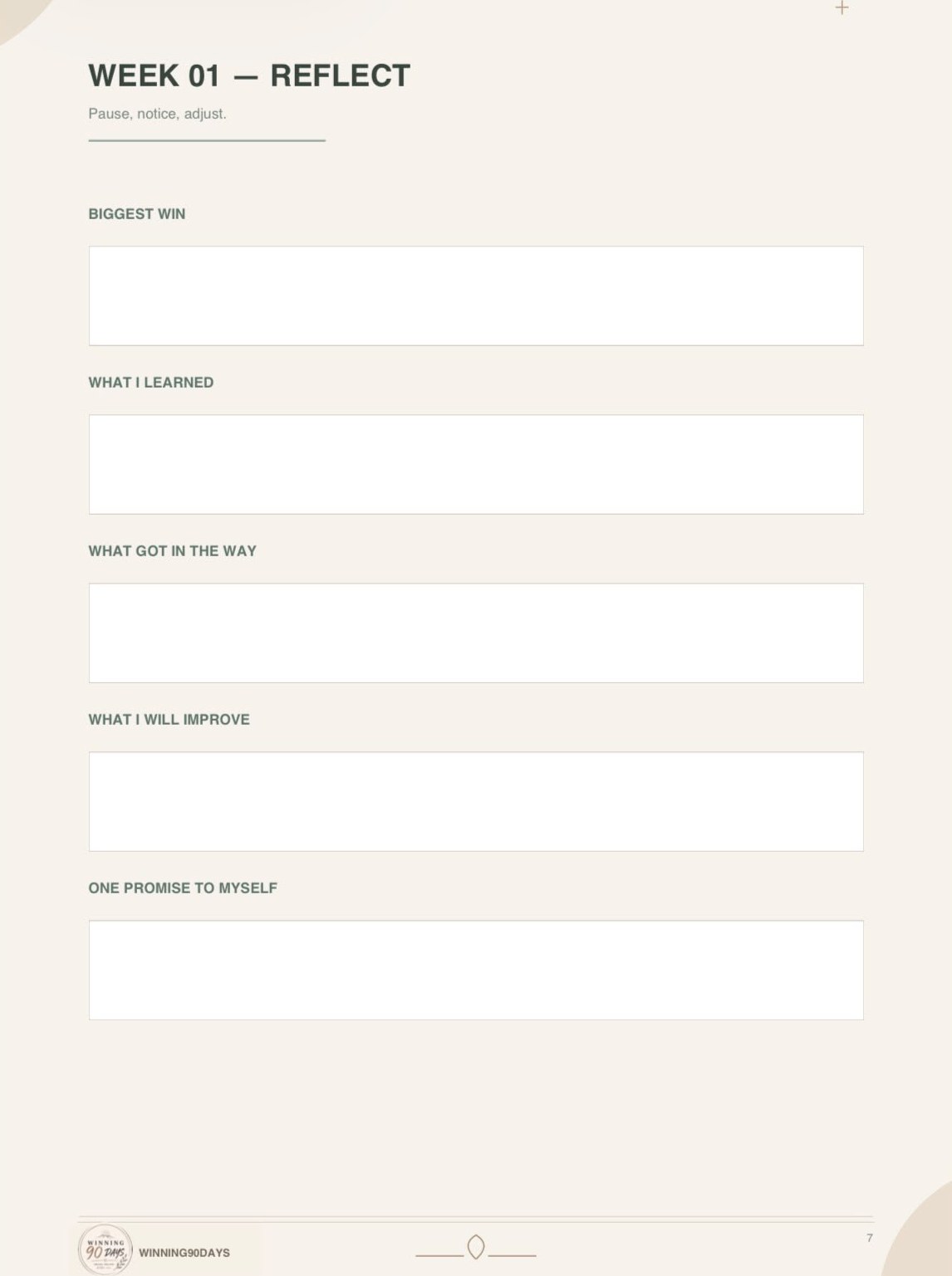 Winning 90 Days: 90-Day Challenge Workbook: Your weekly reflection